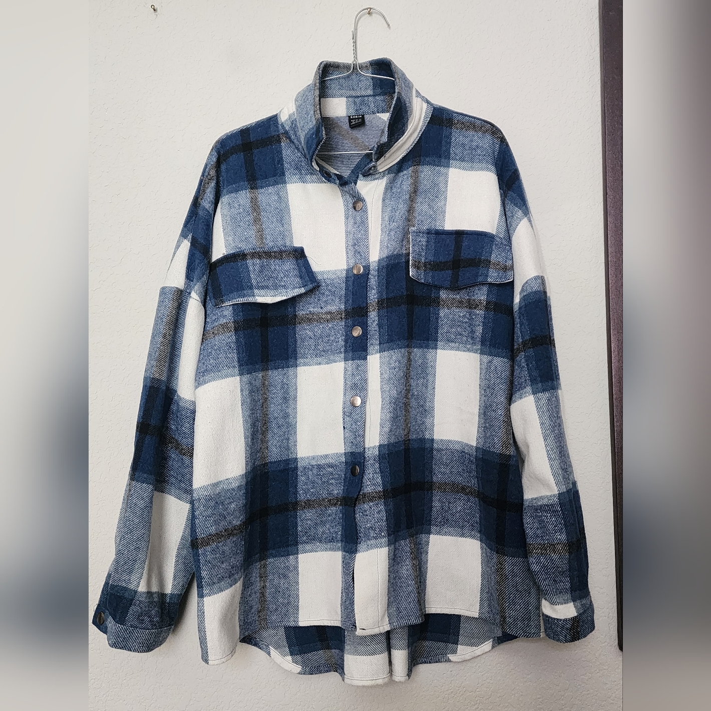 Shein Navy And White Plaid Shirt